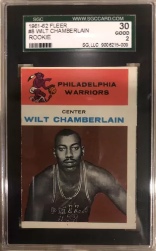 1961 WILT CHAMBERLAIN FLEER ROOKIE CARD #8 HOF 76ERS/LAKERS ICONIC RC SGC 2 (30)