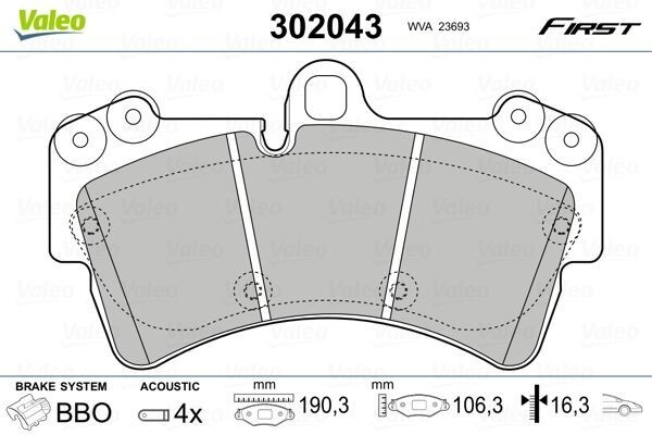 Plaquettes de frein avant Valeo 302043 pour Audi Q7 et Touareg