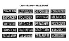 Choose Style WHITE ON BLACK 3.5" x 1" Club Rank iron on patches Biker Motorcycle