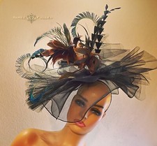 Aimee Fuller Kentucky Derby Fascinator Peacock Extravaganza Black Del Mar Hat