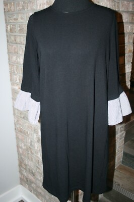 #ad Pleione Womens Black Striped Bell 3 4 Sleeves Sleeves Tunic Dress SZ SZ XS $12.59