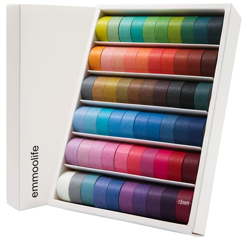 60 Rolls Washi Tape Set 15mm Wide 10ft Long Rainbow Colored Painters Masking ...