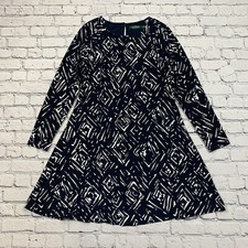 Ralph Lauren Long Sleeve A-Line Dress Size 8 Navy Blue Geometric Print Career