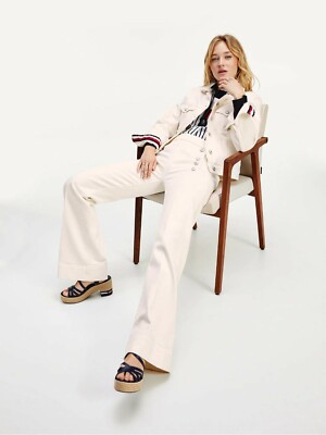 Tommy Hilfiger Icon Sailor High Waist Flare Jeans Off White Inseam 35