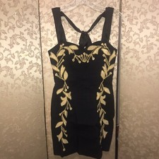 Free People Vintage Y2K Black Gold Multi-Color Mirror Embroidered Dress Size 0