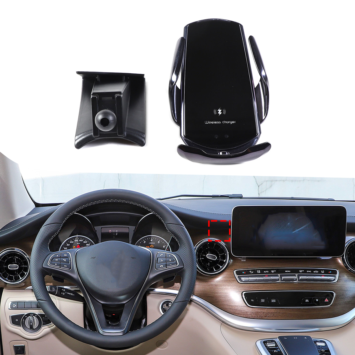 Wireless Charging Mercedes C Class Mobile Phone Holder ABS Center