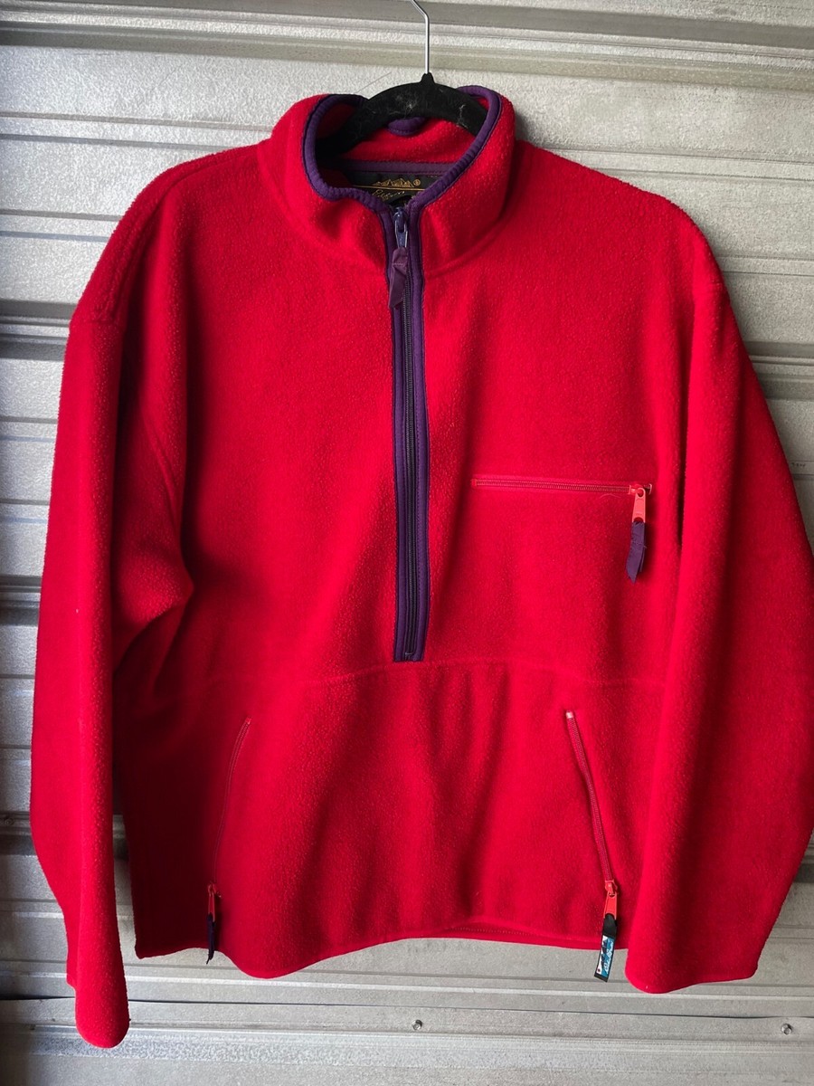 Vintage Eddie Bauer Fleece Jacket Polartec Red 1/2 Zip Made in USA