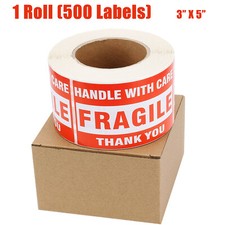 500/Roll 3"x5" Fragile Stickers Handle with Care Thank You Labels Self-Adhesive