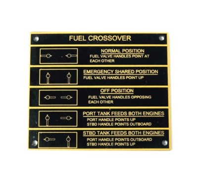 Dual Engine Fuel Crossover Aluminum Panel / Plant Boat / Marine 4 1/2'' x 5''