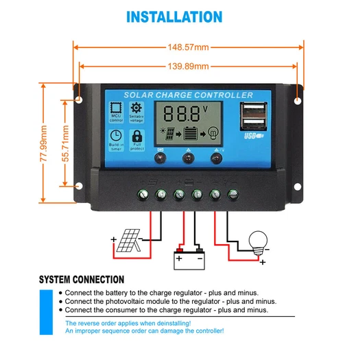 Solar Panel Regulator Charge Controller 12V/24V Auto Focus Tracking MPPT PWM - Picture 48 of 55