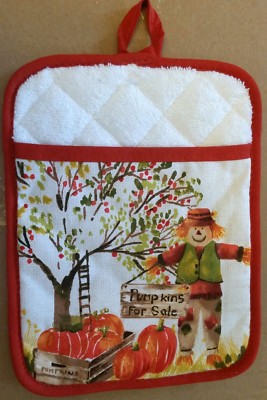 1 Jumbo Printed Pot Holder w/Pocket (7''x9'') PUMPKINS FOR SALE & SCARECROW,ELH