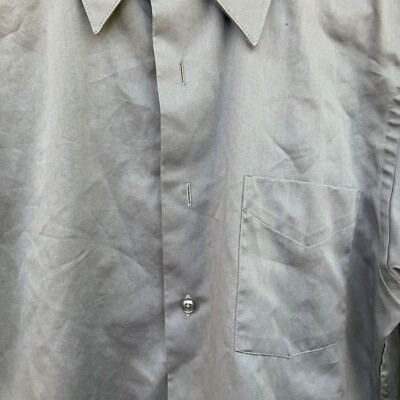 Arrow Mens Fitted Dress Shirt Med Gray Size 15 32/33 Medium Sateen Button  Front