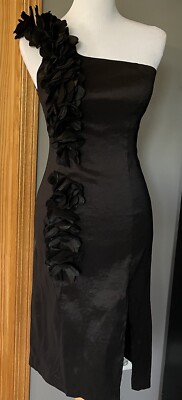 F21 One Shoulder Cocktail Mini Dress S Black Flower Accent Whimsigoth Elegant