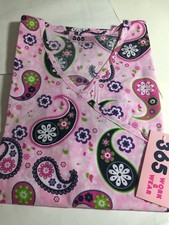 Scrub Top Size SMALL PINK PAISLEY Mock Wrap NWT Nurse Work Medical CNA UNIFORM
