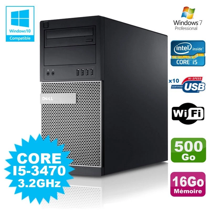 PC Tour Dell Optiplex 790 Intel I5-3470 3.2Ghz 16Go 500Go DVD WIFI Win 7 - Photo 1/1
