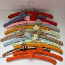 Vintage Hand Crochet Clothes Hangers In Various Colors 16" Set Of 15