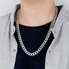 10 mm, 24" Men Miami Cuban Link Chain Real heavy Silver Stainless Steel Necklace