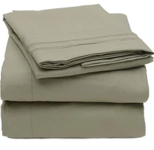 Twin Bed Sheet Set Sage Green Deep Pocket 1800TC Premium 3-piece Set