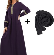 Abetteric Women's Muslim Abaya Dress w/ Hijab Zipper Islamic Robe Pockets Maxi