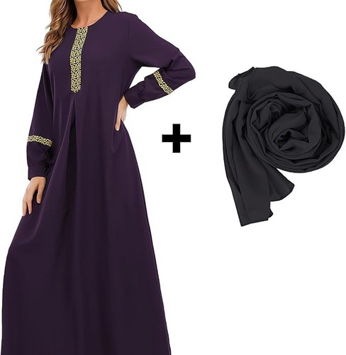 Abetteric Damen muslimisches Abaya Kleid mit Hijab Reißverschluss islamisches Gewand Taschen Maxi - Bild 1 von 18