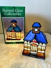 Stained Glass Tiffany Style Lamp Village TRAIN STATION TICKET HOUSE Vtg 1995