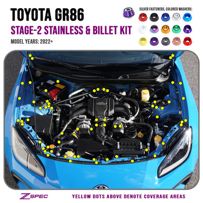 ZSPEC ''Stage 2'' Dress-Up Bolts(TM) Fastener Kit for '22+ GR86 & BRZ, Stainless/B