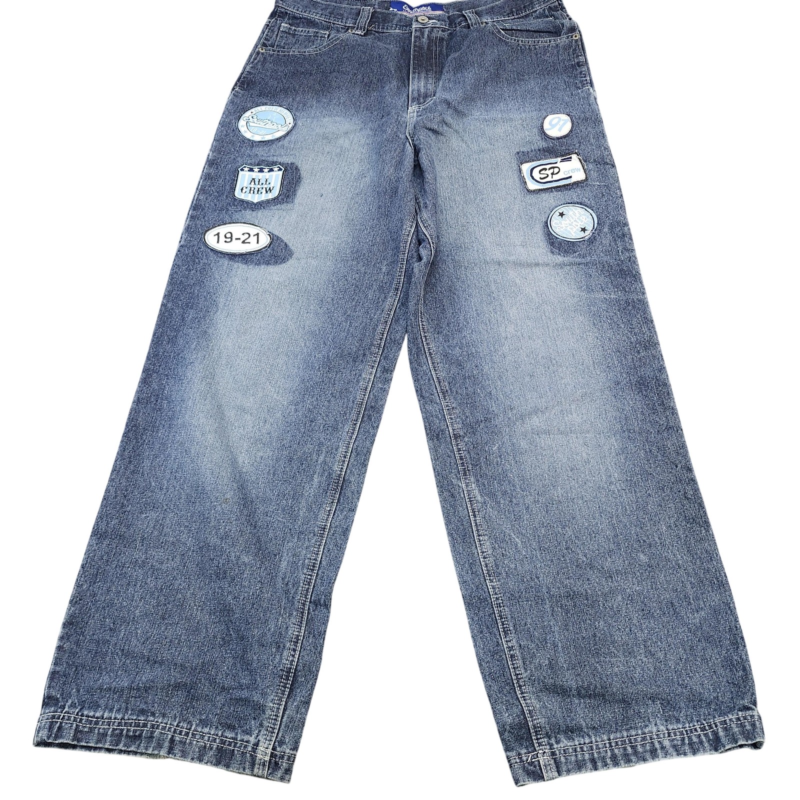 VTG Southpole Jeans Mens 36x32 Blue Medium Wash Relaxed Straight Denim Patches