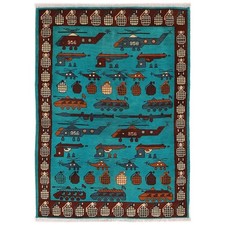 Afghan War Rug Handmade Cultural Collectible Rug 4.7x3.4 ft