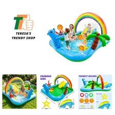 Colorful Inflatable Kiddie Pool with Water Slide Rainbow Sprinkler Arch