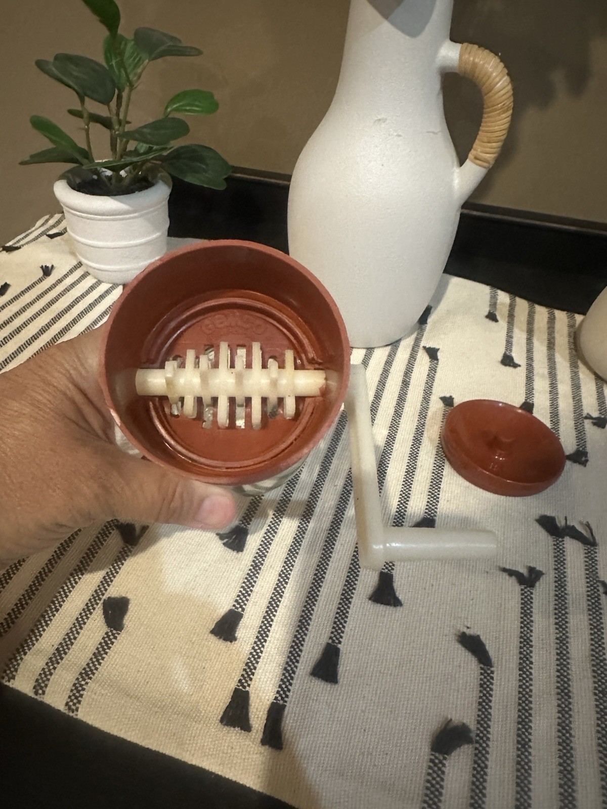 Vintage GEMCO Glass Nut Grinder Chopper Jar Brown Lid