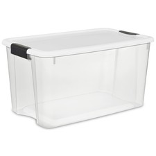 Sterilite 70 Qt Clear Plastic Stackable Storage Bin w/ White Latch Lid, 20 Pack