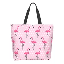 Pink Flamingo Shoulder Bag Flamingo Dots Tote Bag Large Reusable Eco-friendly...