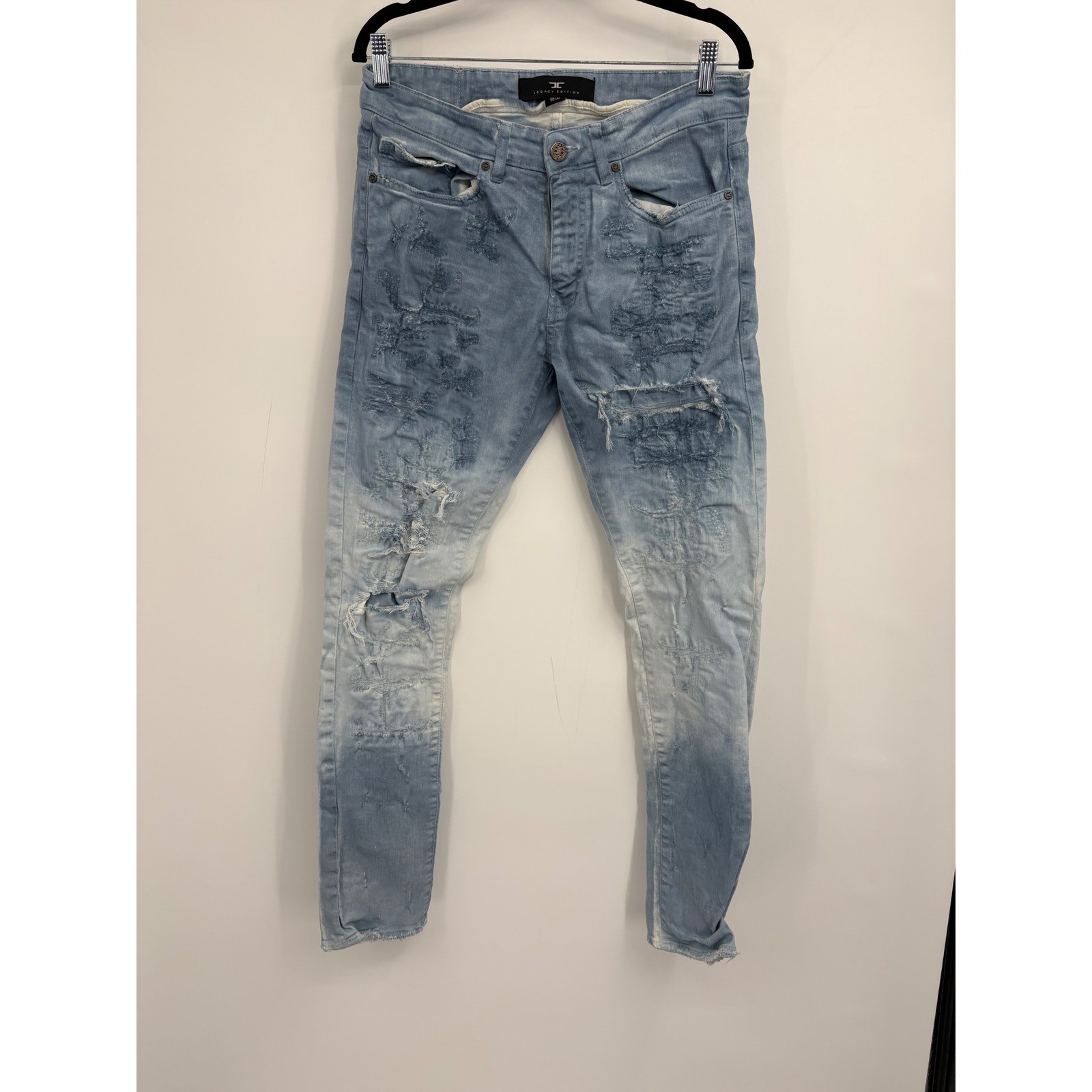 Jordan Craig Legacy Edition Mens 32x32 Distressed Slim Fit Light Wash Blue Jeans