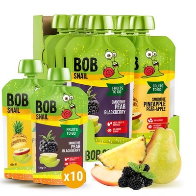 Bob Snail Set 12 Frucht Smootie je 10 x 120g Birne-Brombeere Ananas-Birne-Apfel