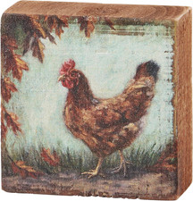 Fall Chicken Home D cor Block Sign, Displaying a Hand Painted Fall Scene of a Fa