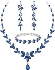 Wedding Jewelry Sets for Bride Bridesmaid Bridal Jewelry Sapphire Blue - Silver