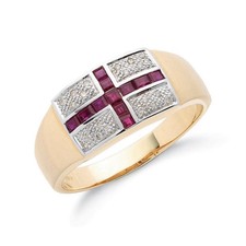 9ct Yellow Gold Gents Ruby & Diamond Saint George Ring