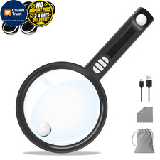 Large Magnifying Glass with 54 LED Light, 10X/20X/45X Handheld Magnifier Black