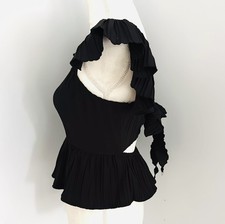 Black Flutter Sleeve Peplum Blouse
