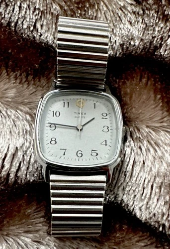 Vintage Timex Q Watch Women Silver Tone Stretch Band