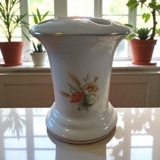 Vintage Lefton Porcelain Toothbrush Holder Orange and Yellow Flowers Gold Trim