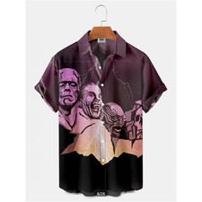 Men's Classic Horror Monsters Shirt 3D Print Frankenstein Wolfman Creature