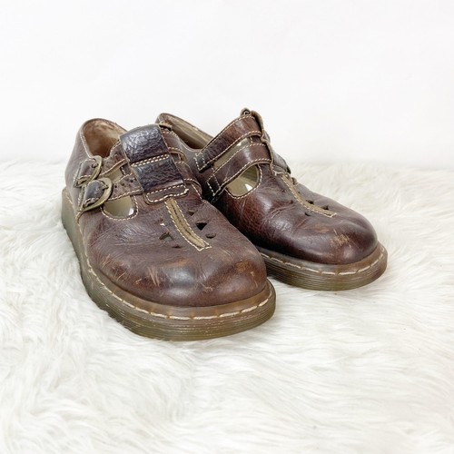 Dr. Martens 7 Womens Vintage Y2K Brown Leather Mary Jane Double Buckle Shoes