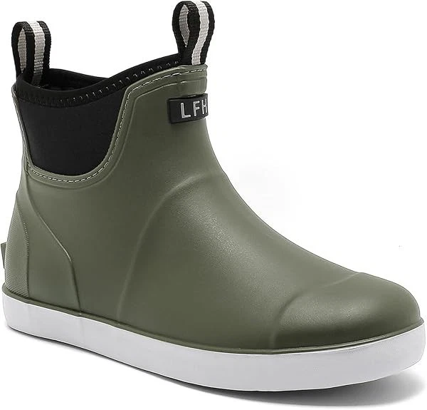 LFH Rubber Waterproof Ankle Deck/Fishing Boots Green Size 245 (US Men's Size 6)