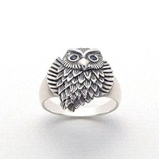 Sterling Silver Owl with Crystal Eyes Ring Size 8