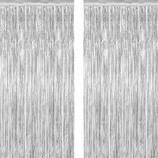 2 Pack Tinsel Backdrop, 3.28 FT x 7.05 FT Birthday Party Decorations, Silver Par