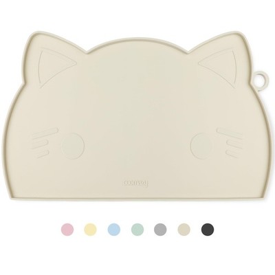Coomazy Cat & Dog Feeding Mat, Thicker Non-Slip Silicone 17.7x10.2'', Beige
