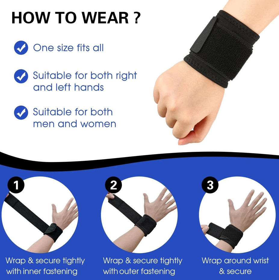 2 pcs Adjustable Wrist Support Brace Wrap for Sports Fitness Office Pain Relief