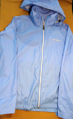 EUC COLUMBIA SPORTSWEAR COMPANY POCKETS BLUE HOODED WINDBREAKER JACKET X-LARGE