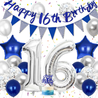16 Geburtstag Junge, Blau Silber Luftballons 16. Geburtstag Deko Mit Tortendeko,